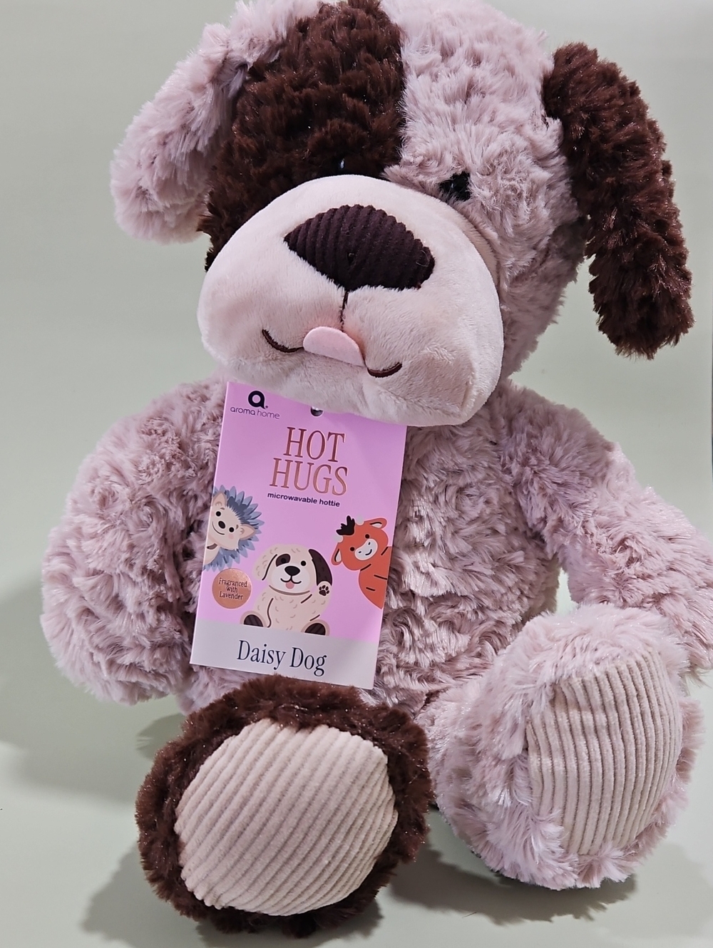 Aroma Home Beige & Brown Plush Puppy Dog Microwave Heat. NWT Bin 24 16"